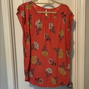 LOFT Coral Floral Print Top